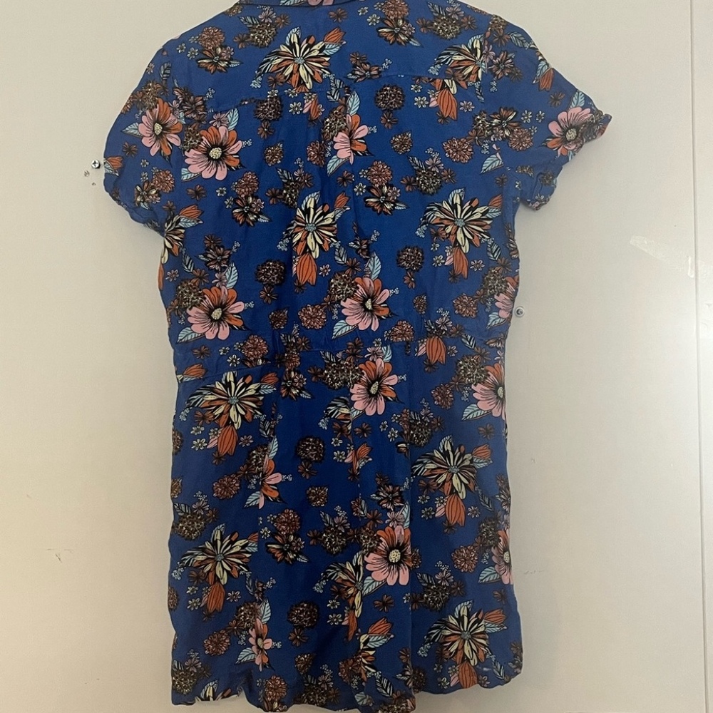 ModCloth Blue Floral Button-Front Women’s Romper - Picture 2 of 5